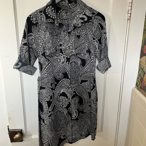 The Limited Monochrome Paisley Button Down Dress with Belt - Picture 1 of 9